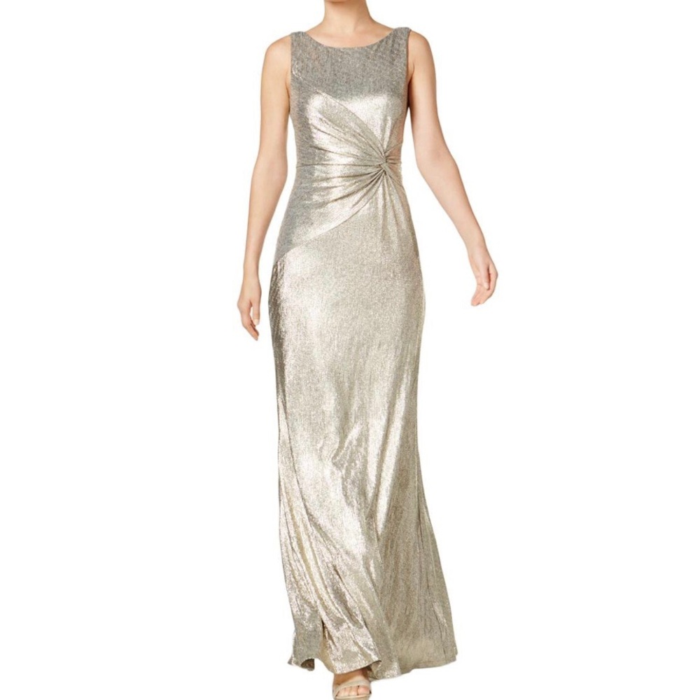 Calvin Klein Metallic Gold Evening Dress Size 6